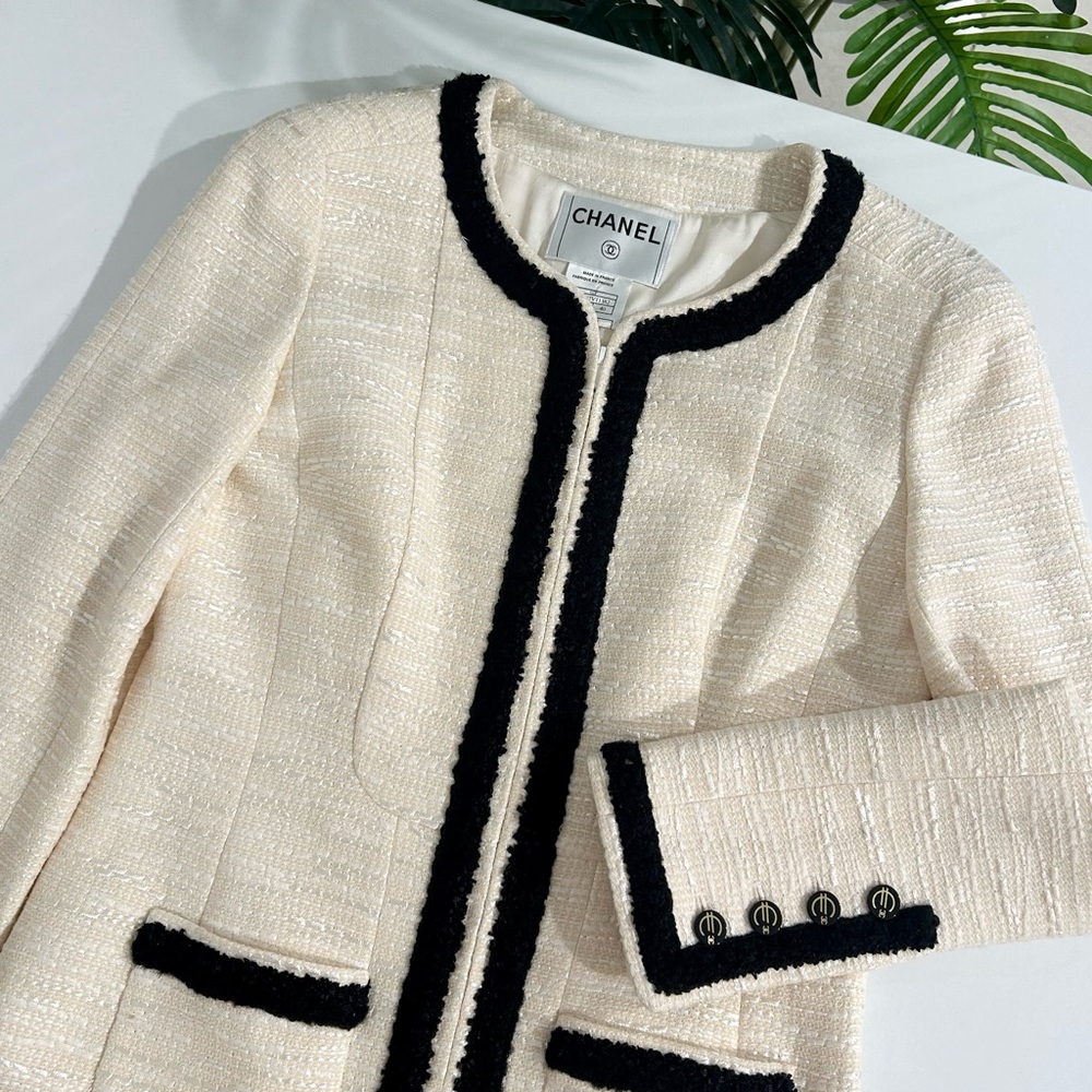 Chanel Cream Tweed Euro Button Jacket size 40